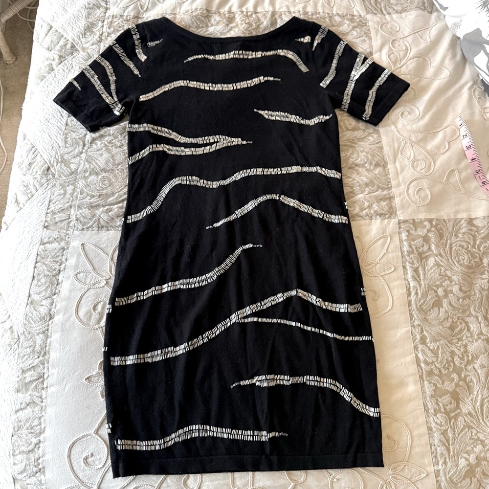 MODA International Black Dress with Silver Bead Stripes